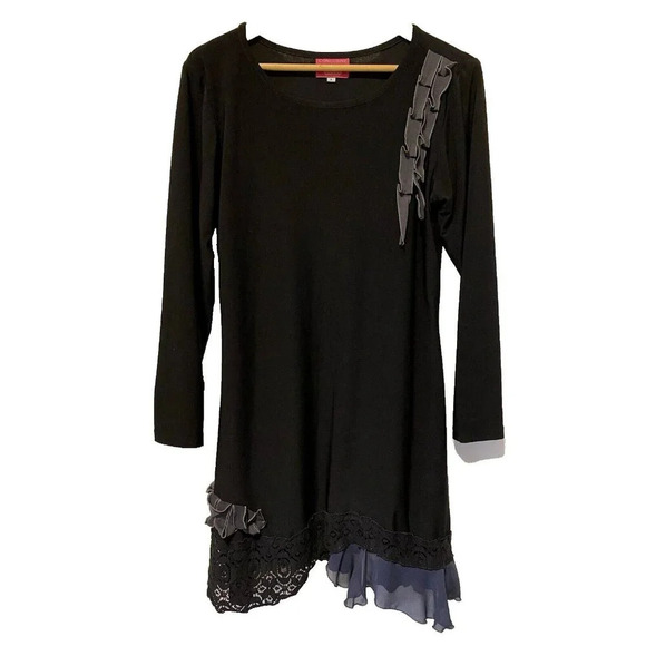 Concubine Women’s Long Black Lace Top Sz L Whimsigoth Witchy Artsy Stretchy Slim - Picture 1 of 13